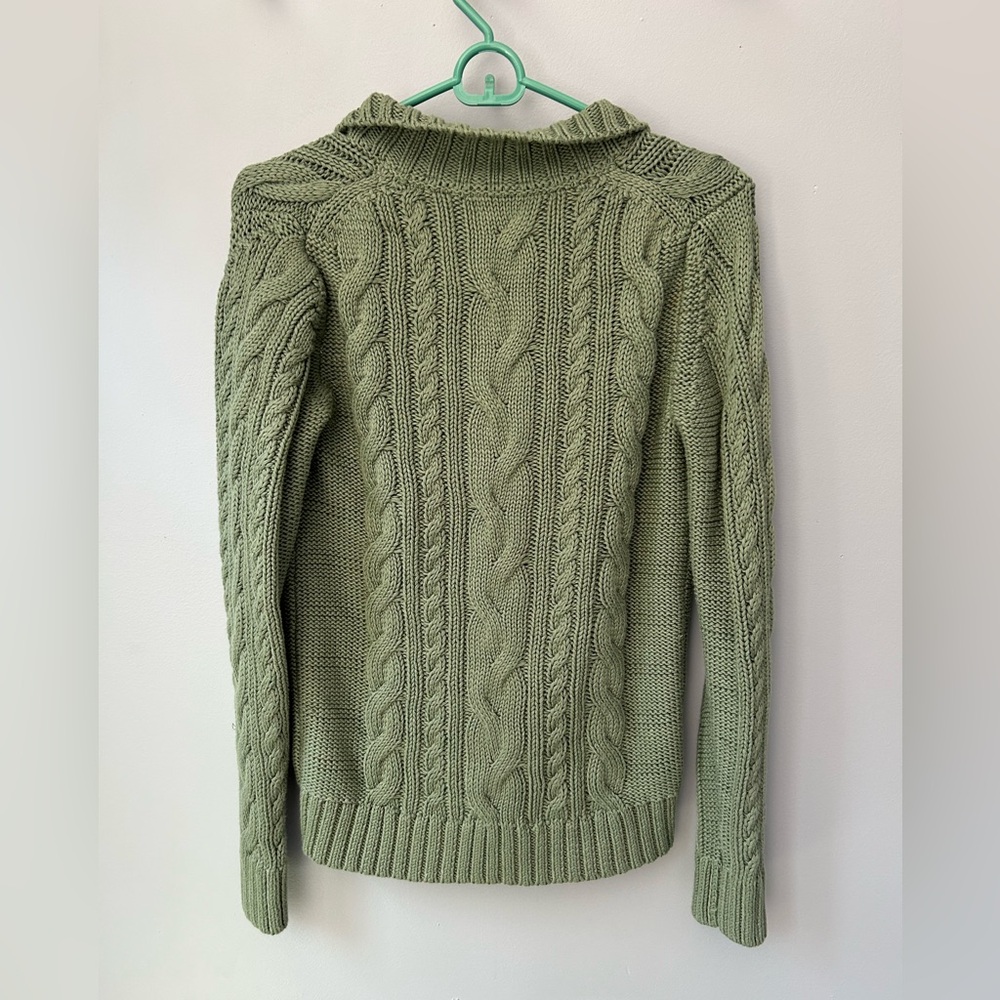 L.L. Bean Double L Green Zip Up Sweater with Cable Knit Pattern NWOT - Picture 4 of 5